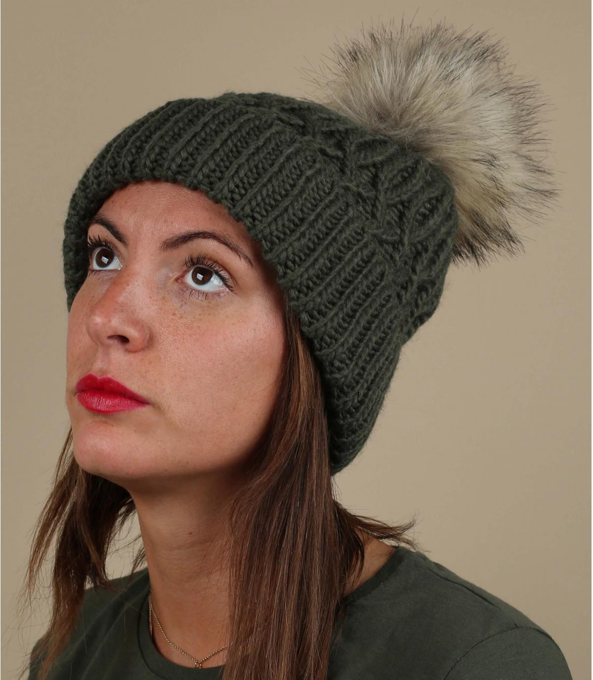 cappello pompon di pelliccia ver Lucy Pompom khaki cappello pompon di pelliccia ver Lucy Pompom khaki